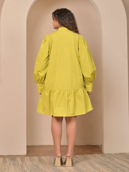 Cotton Poplin Lime Green Pintuck dress