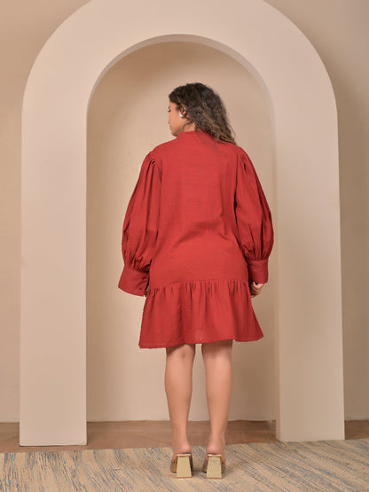 Cotton linen pintuck hand embroidery dress