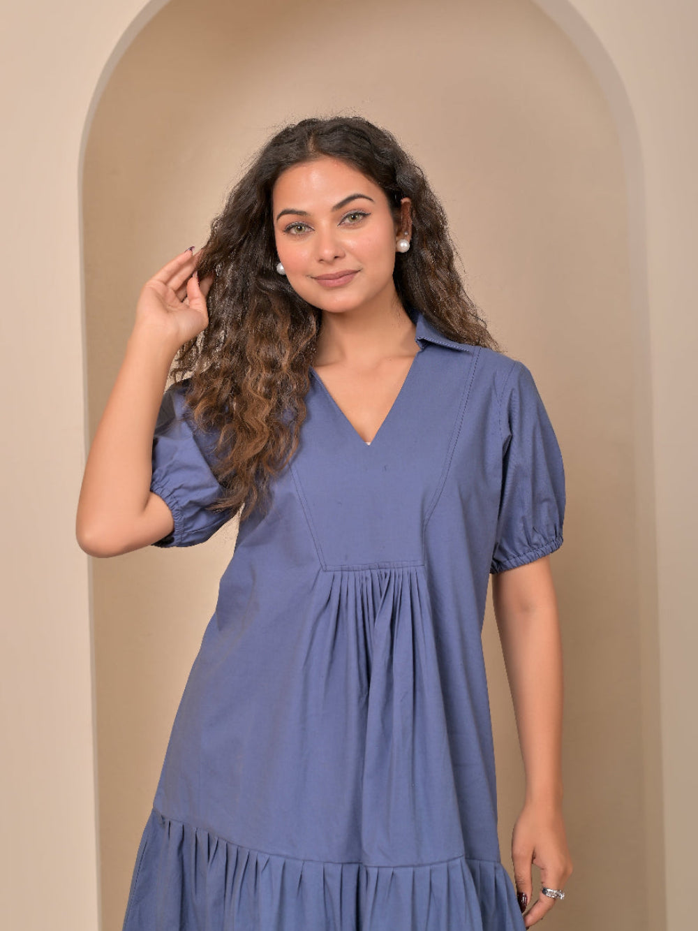 Cotton Poplin Dull blue long dress