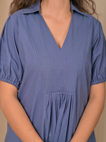 Cotton Poplin Dull blue long dress