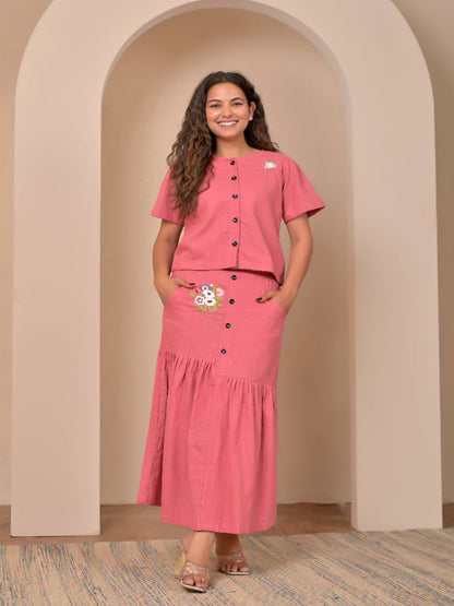 Mauve hand embroidery top and skirt set