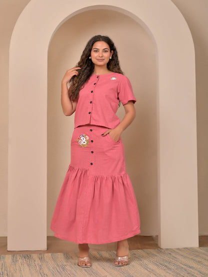 Mauve hand embroidery top and skirt set