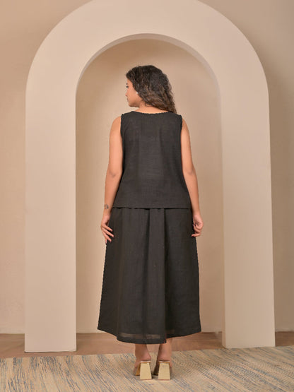 Black pure cotton  hand embroidery top and skirt set