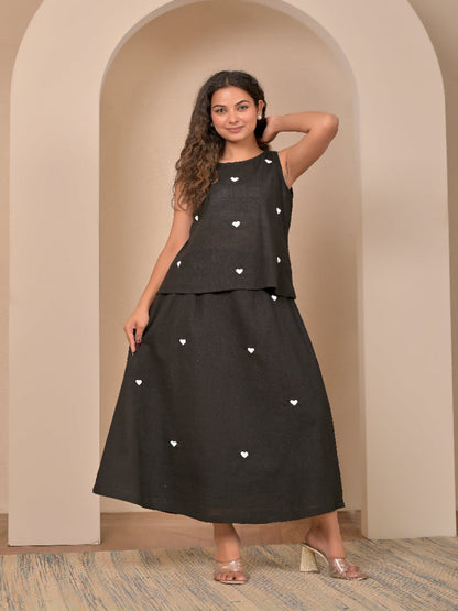 Black pure cotton  hand embroidery top and skirt set