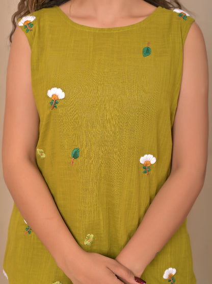 Mehendi Green Hand Embroidery cotton linen coord set (Copy)