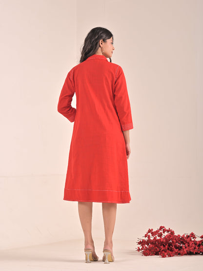 Red Cotton Linen Dress