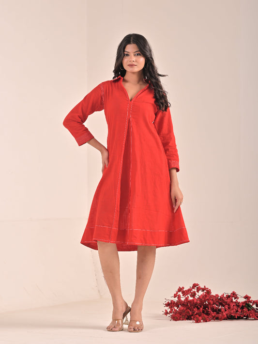 Red Cotton Linen Dress