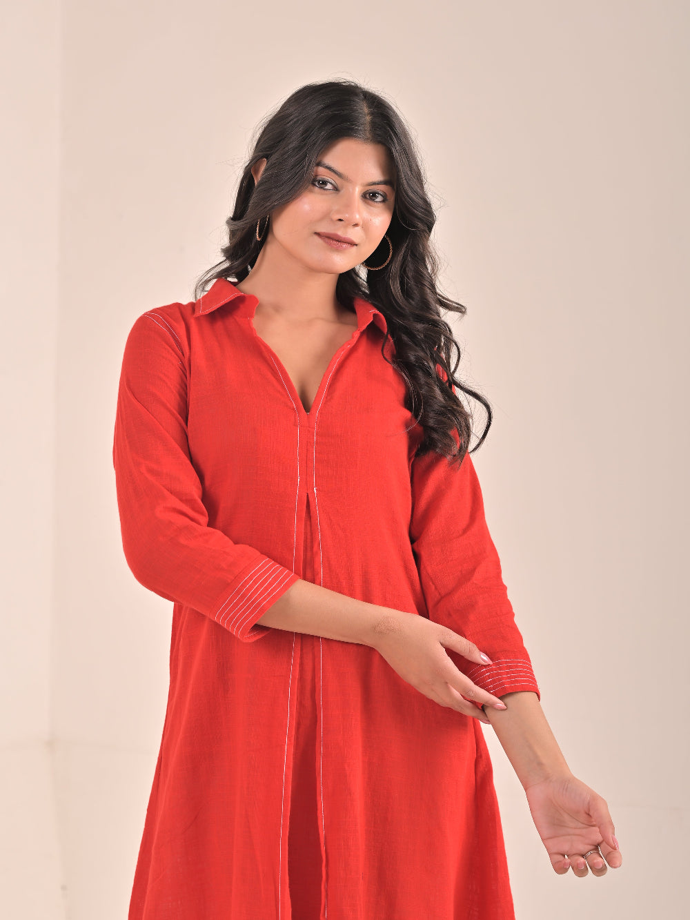 Red Cotton Linen Dress