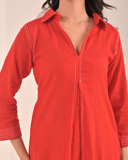 Red Cotton Linen Dress