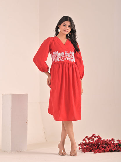 Hand embroidery flared dress