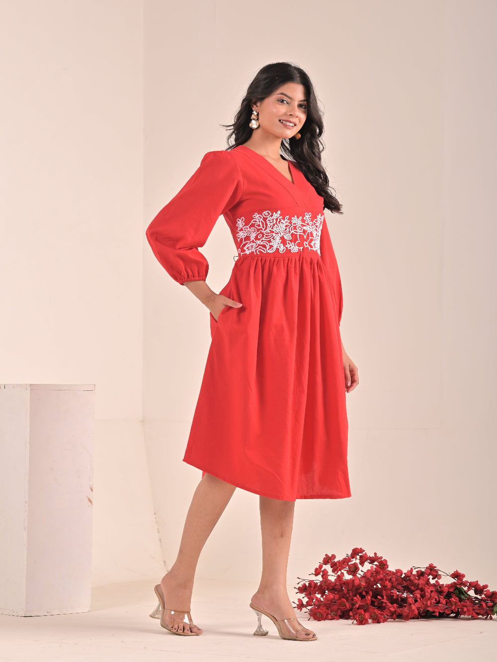 Hand embroidery flared dress