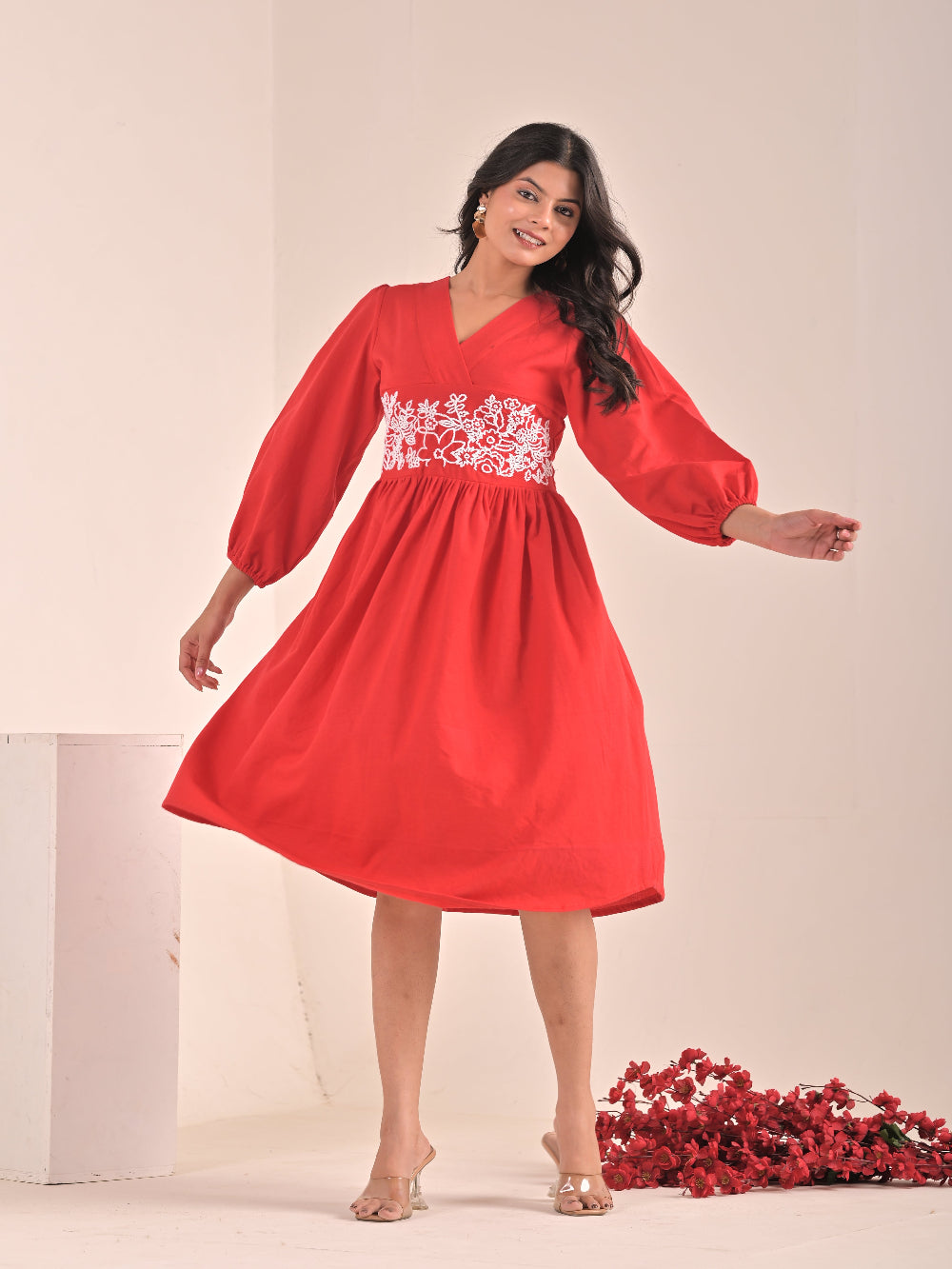 Hand embroidery flared dress