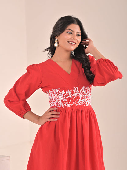 Hand embroidery flared dress