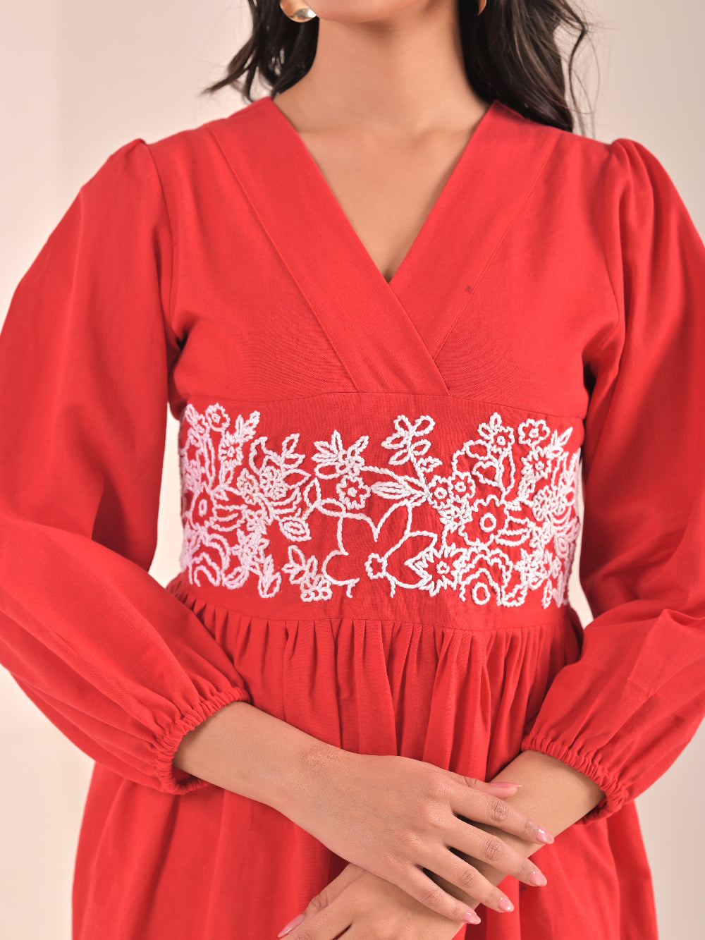 Hand embroidery flared dress