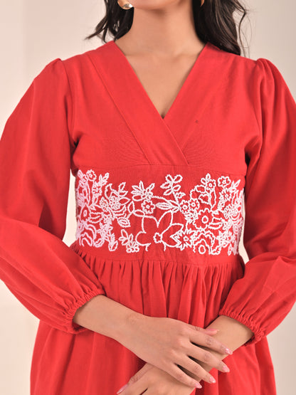 Hand embroidery flared dress