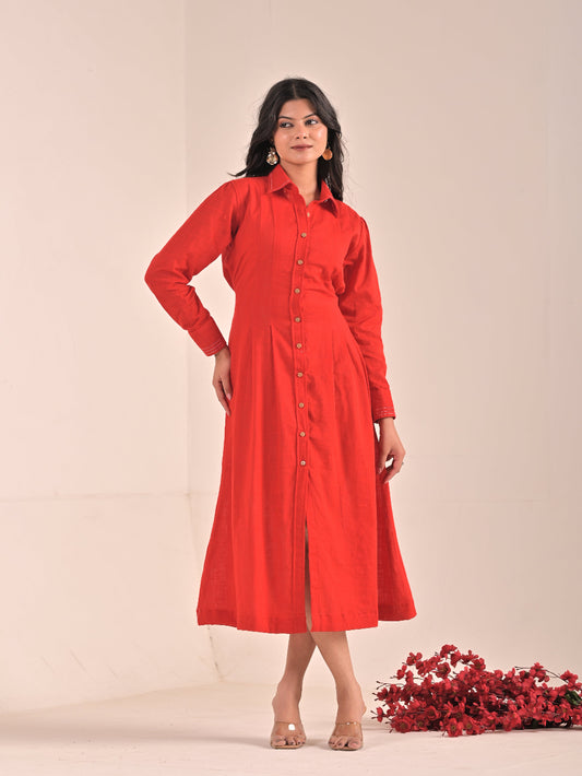 Red Cotton Linen Dress