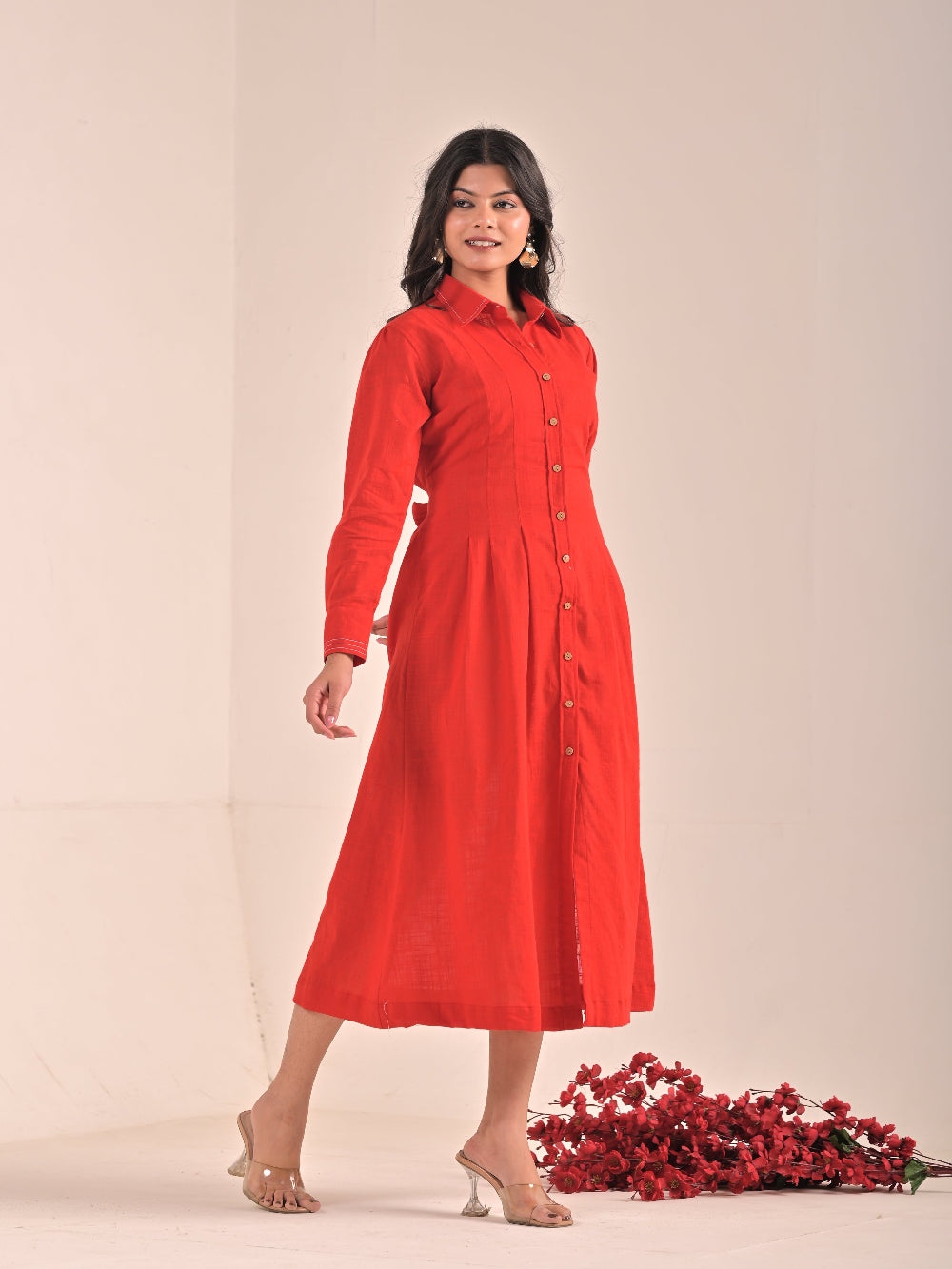 Red Cotton Linen Dress