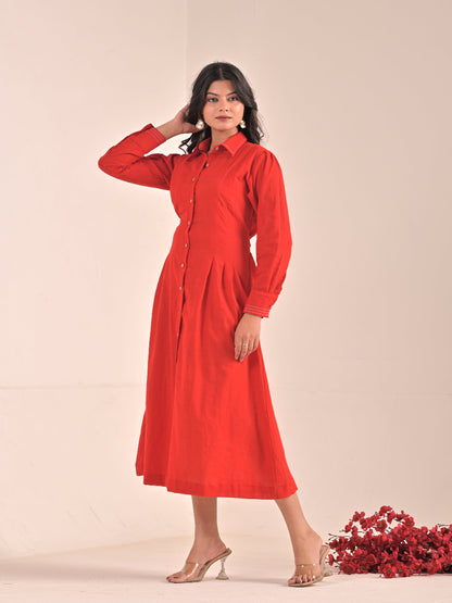 Red Cotton Linen Dress