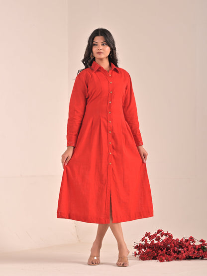 Red Cotton Linen Dress