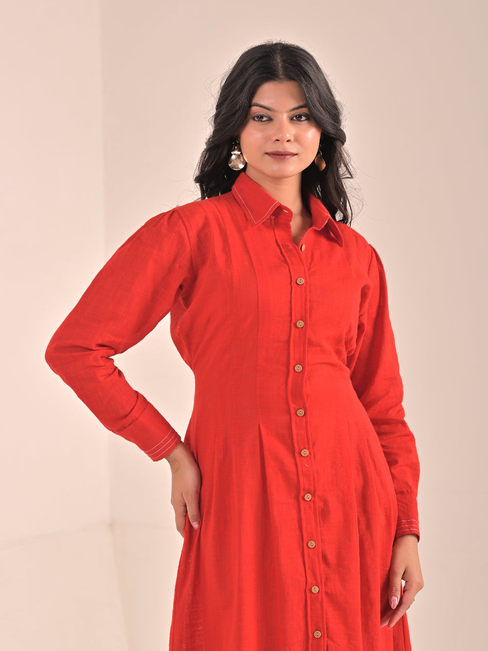 Red Cotton Linen Dress