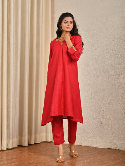 Maroon Sequence Work Mul Chanderi Kurta Set
