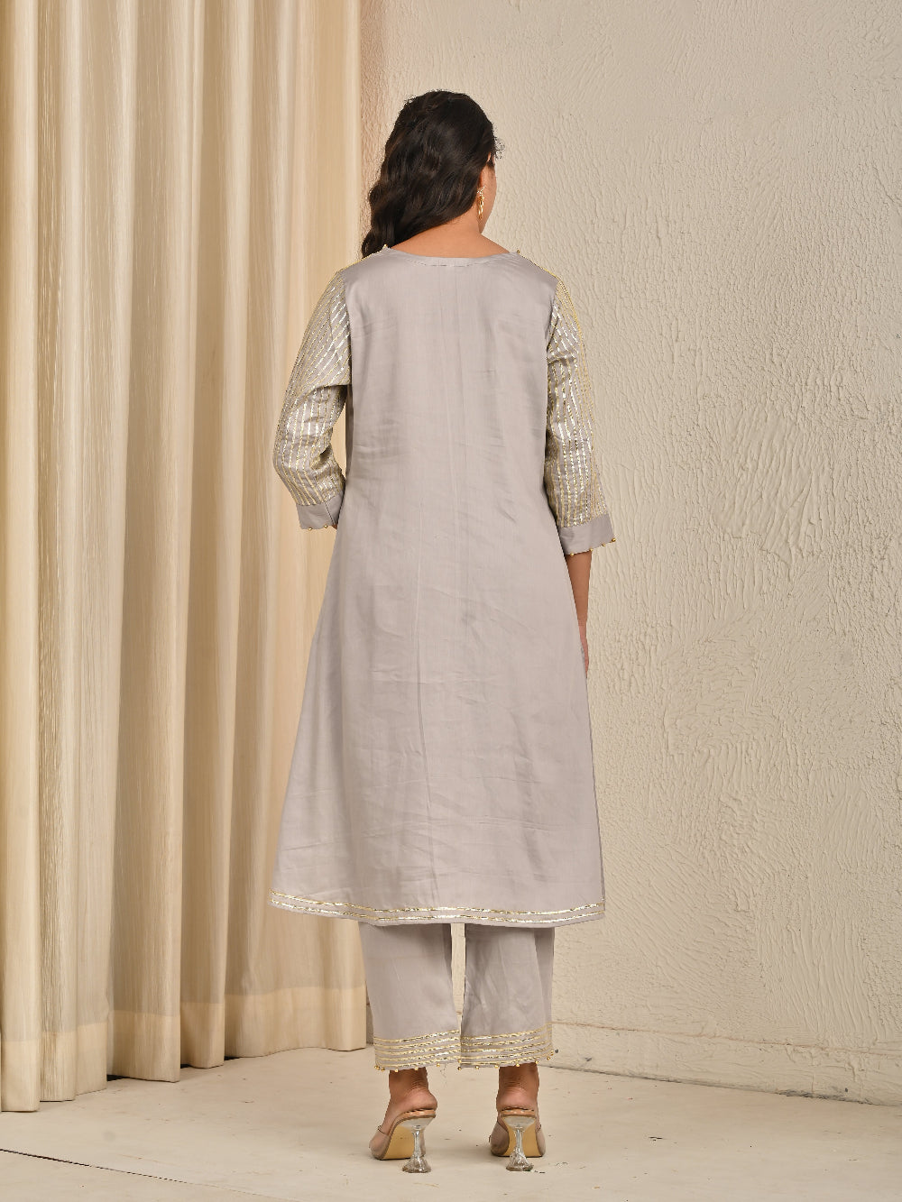 Steal Grey Cotton Silk Kurta Set