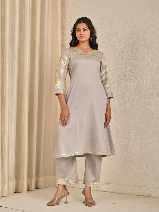 Steal Grey Cotton Silk Kurta Set