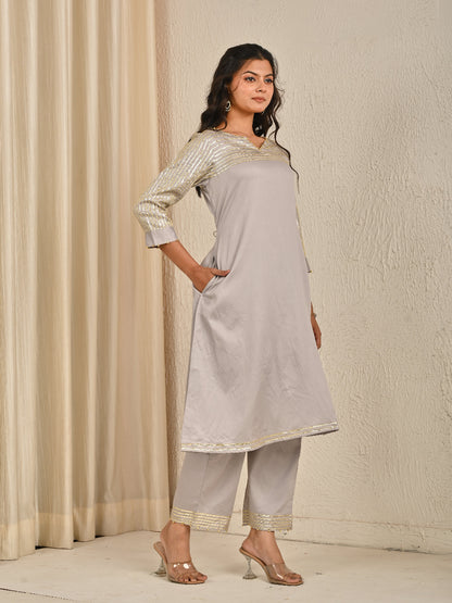 Steal Grey Cotton Silk Kurta Set
