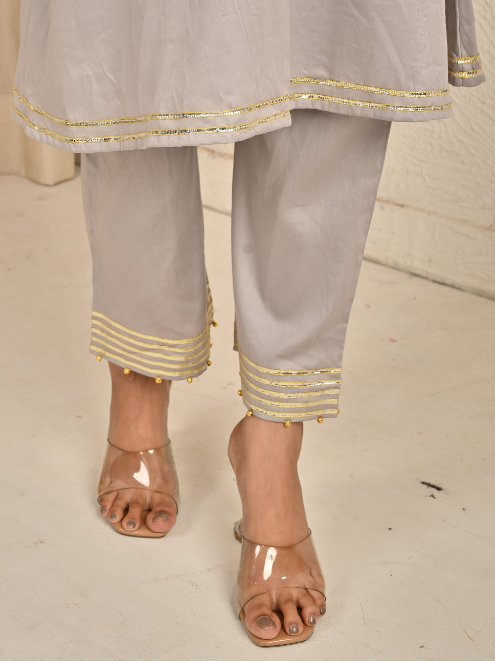 Steal Grey Cotton Silk Kurta Set
