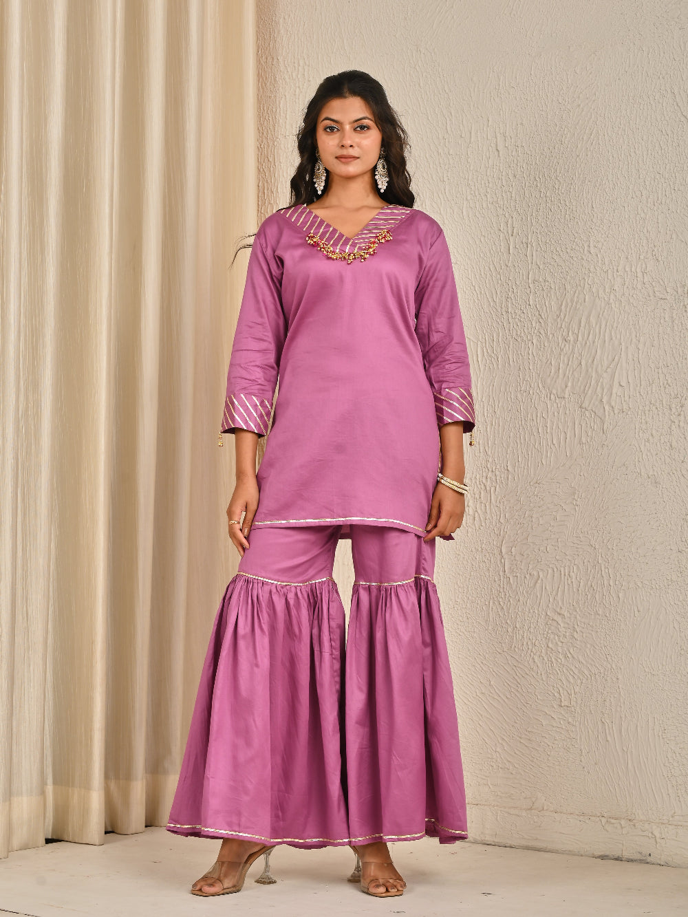 Mauve sharara set with organza dupatta