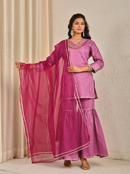 Mauve sharara set with organza dupatta