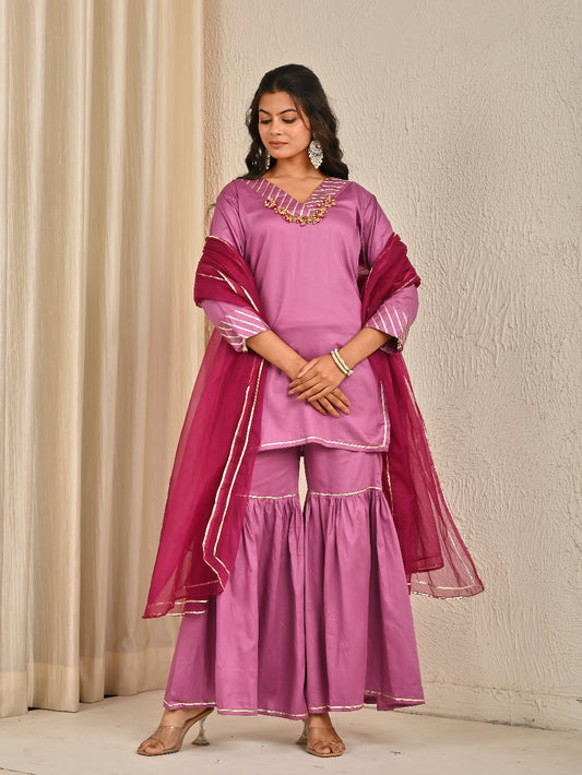 Mauve sharara set with organza dupatta