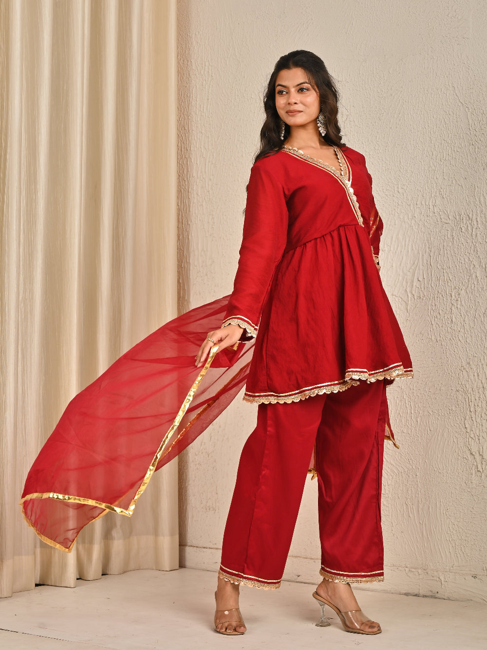 Cotton Silk Kurta Set With Organza Dupatta