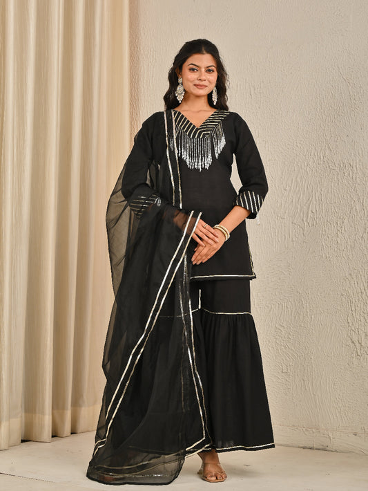 Black sharara set with organza dupatta
