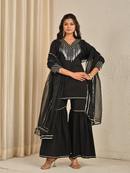 Black sharara set with organza dupatta