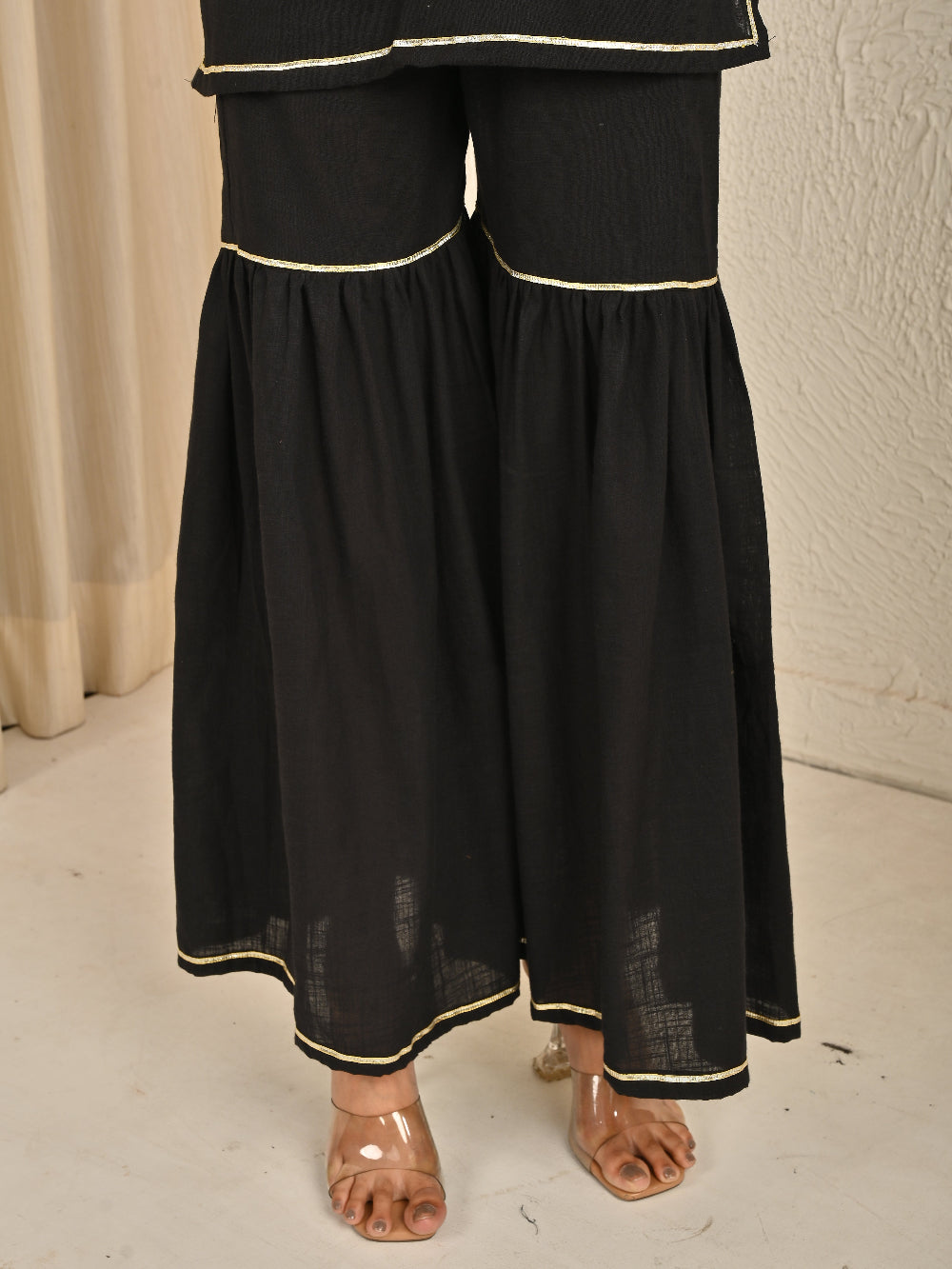 Black sharara set with organza dupatta