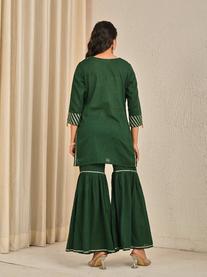 Olive Green sharara set with organza dupatta