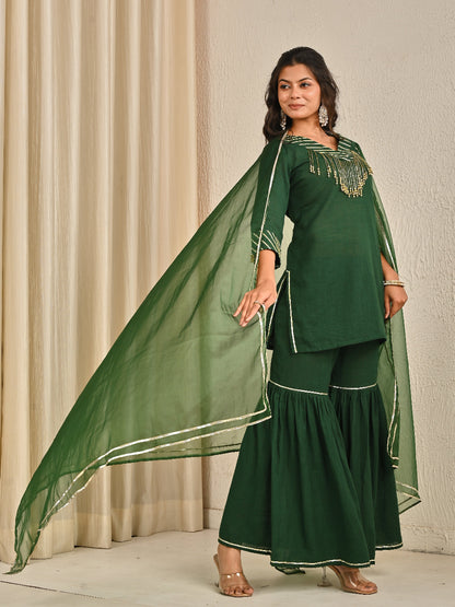 Olive Green sharara set with organza dupatta