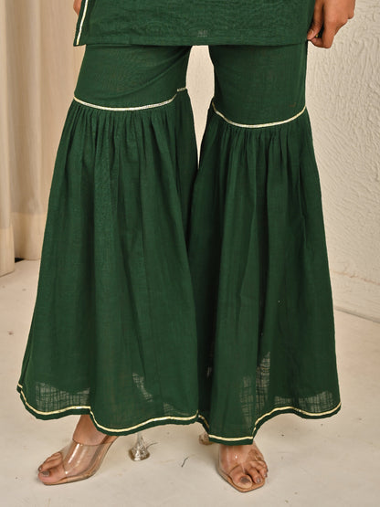 Olive Green sharara set with organza dupatta