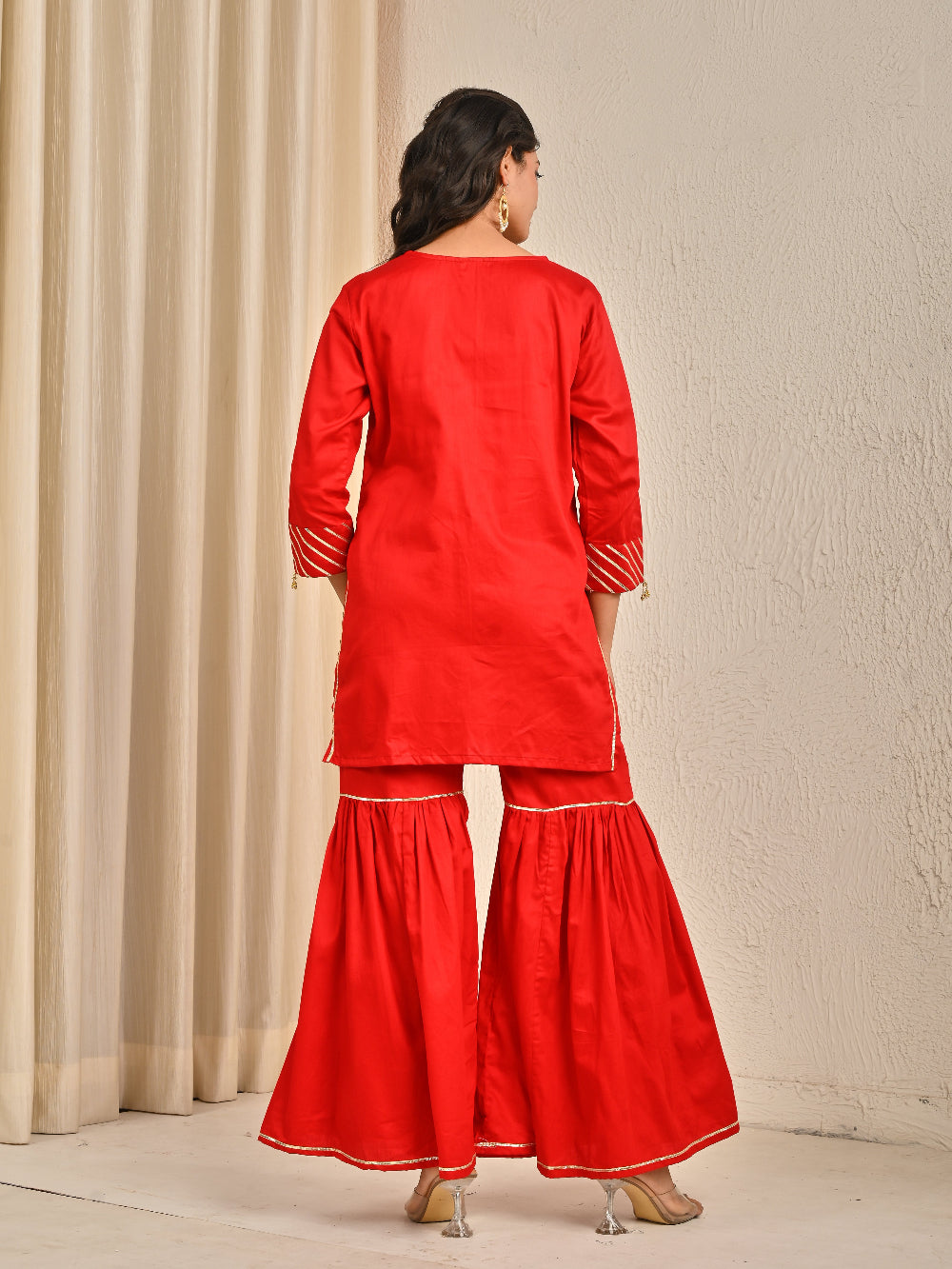Red sharara set with organza dupatta