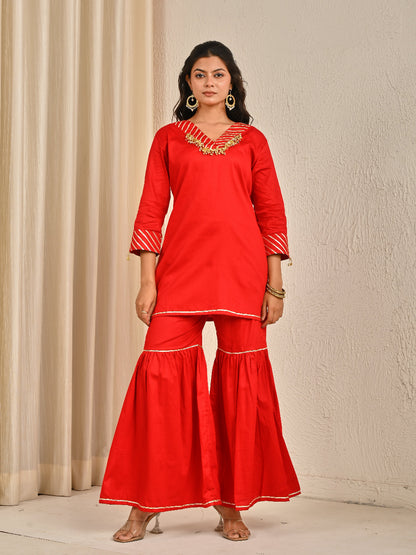Red sharara set with organza dupatta