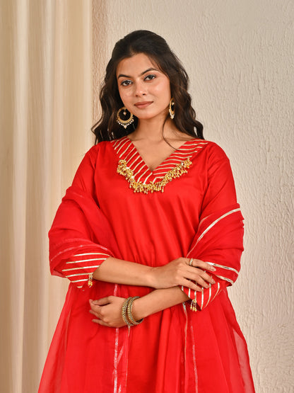 Red sharara set with organza dupatta