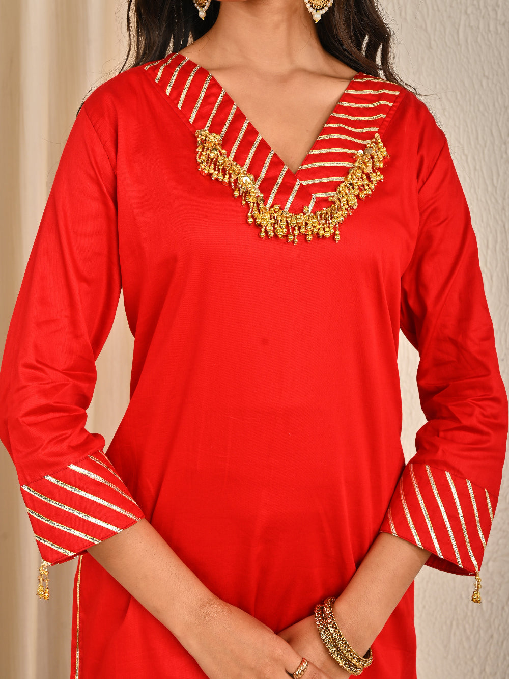 Red sharara set with organza dupatta