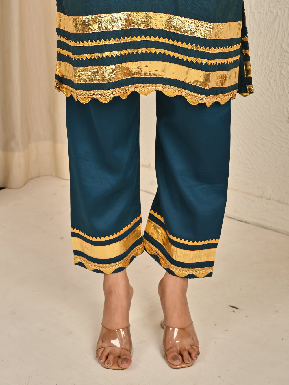 Teal Blue cotton silk  Kurta Set