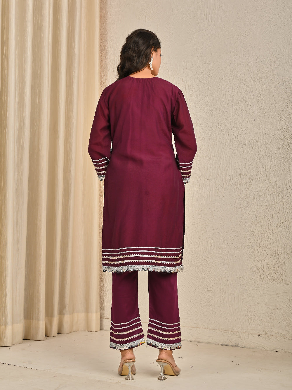 Wine cotton silk  Kurta Set With Organza Dupatta