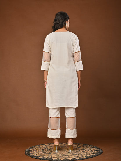 White Mul Chanderi Kurta Set