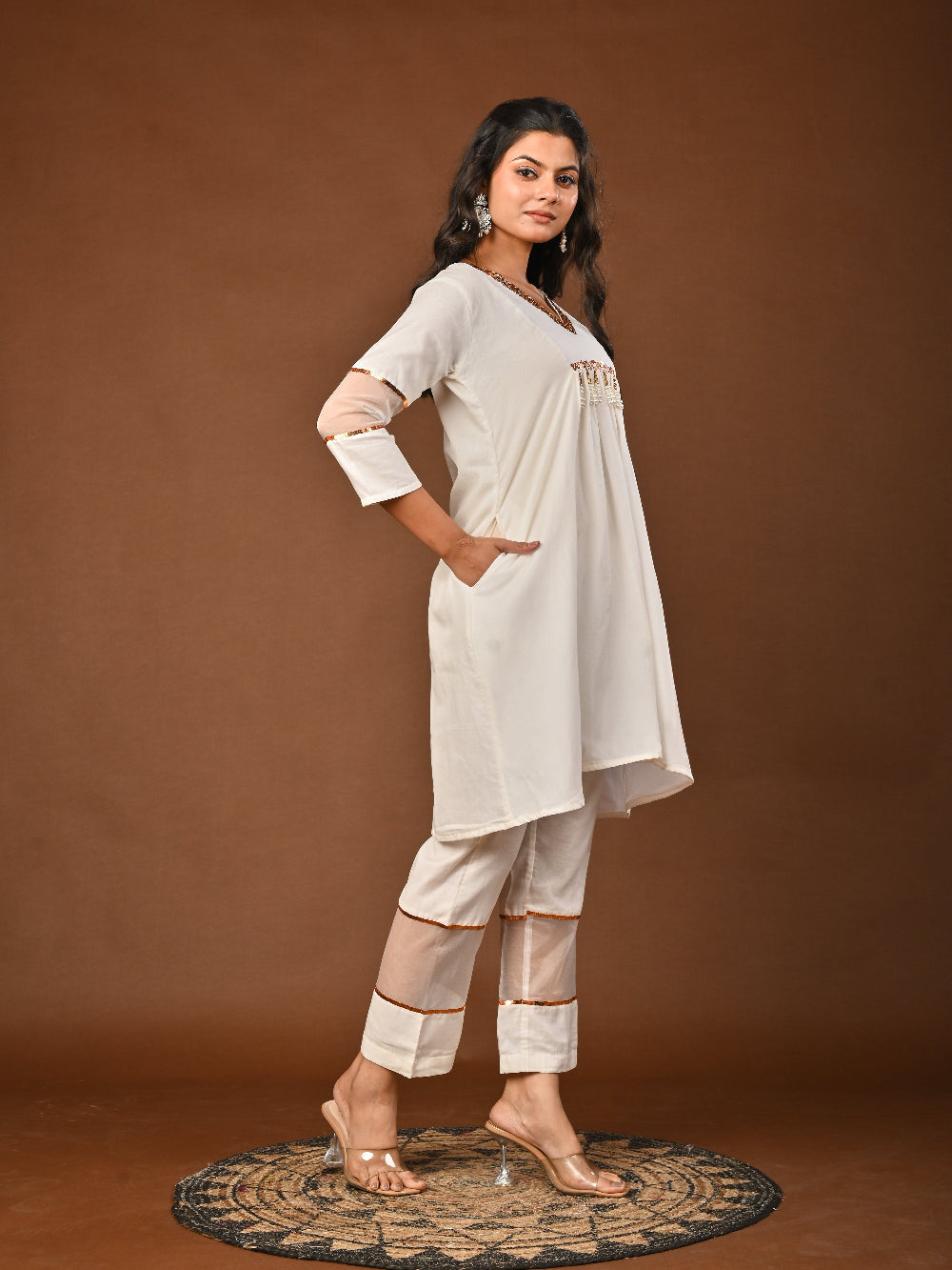 White Mul Chanderi Kurta Set