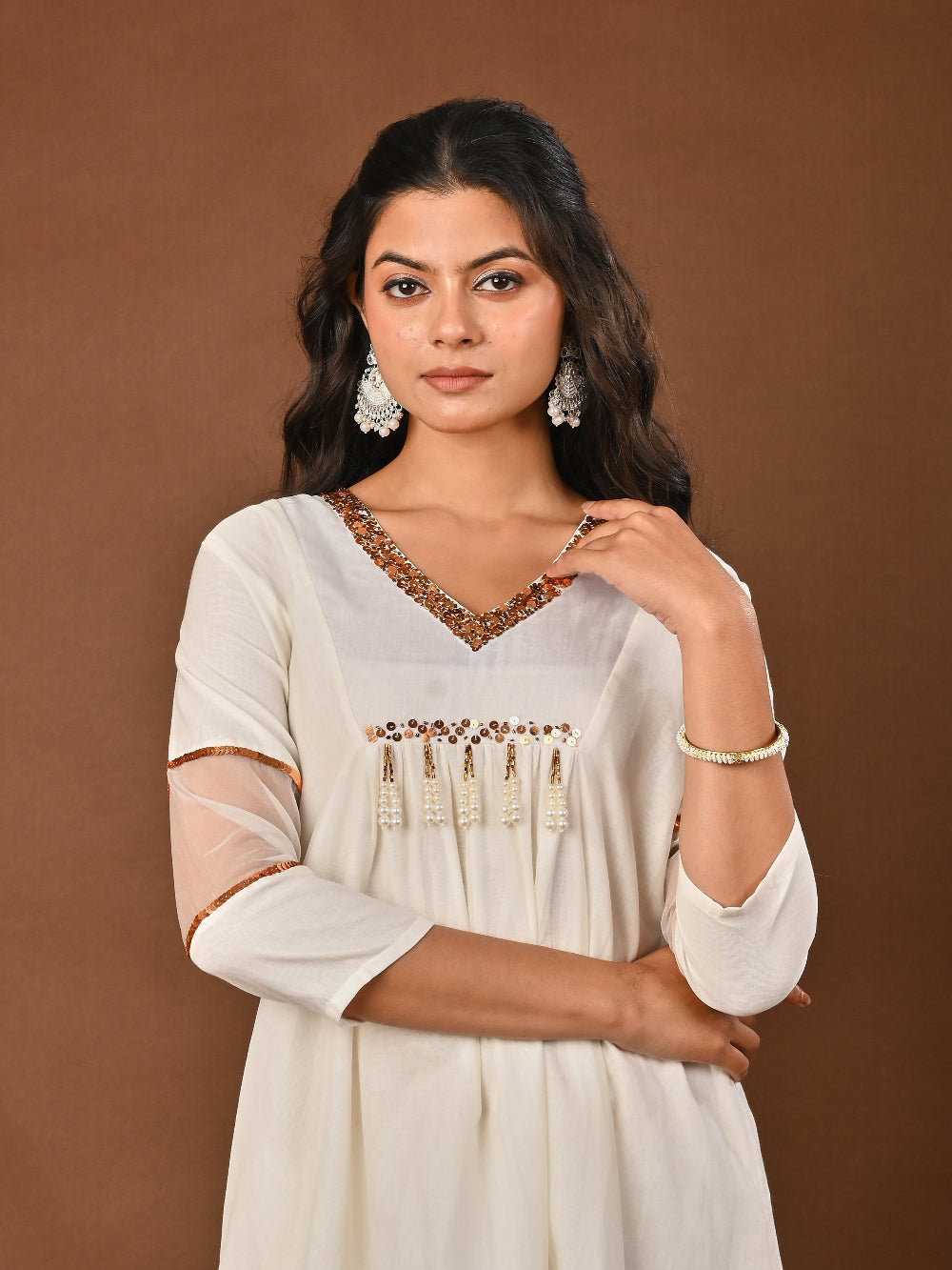 White Mul Chanderi Kurta Set