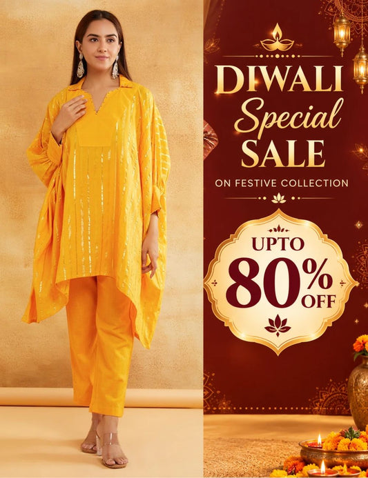 Mustard Lurex Kurta Pant Set