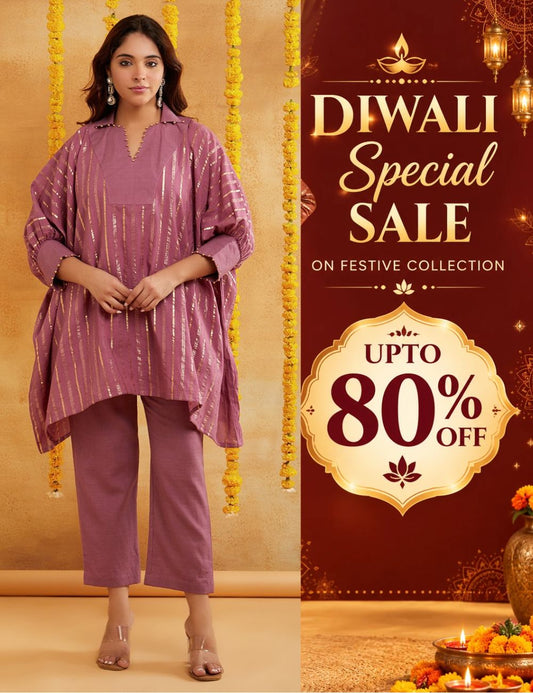 Mauve Lurex Kurta Pant Set